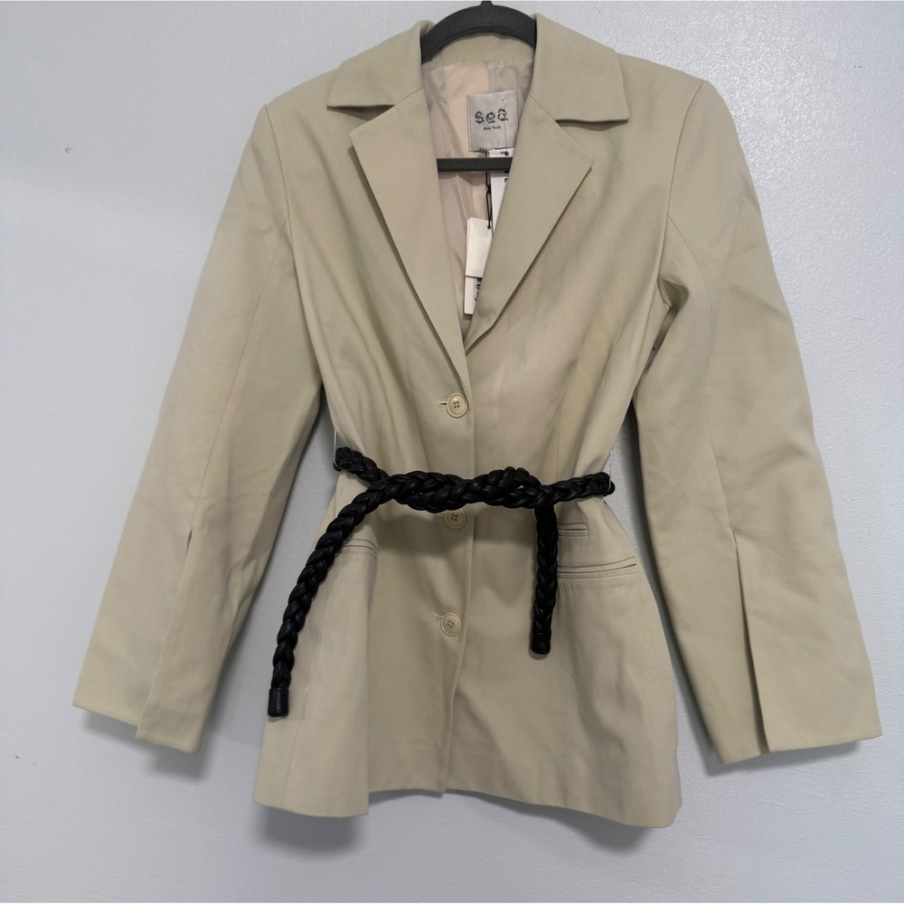 SEA New York Kerith Cream Solid Sportswear Jacket Belted Blazer XS